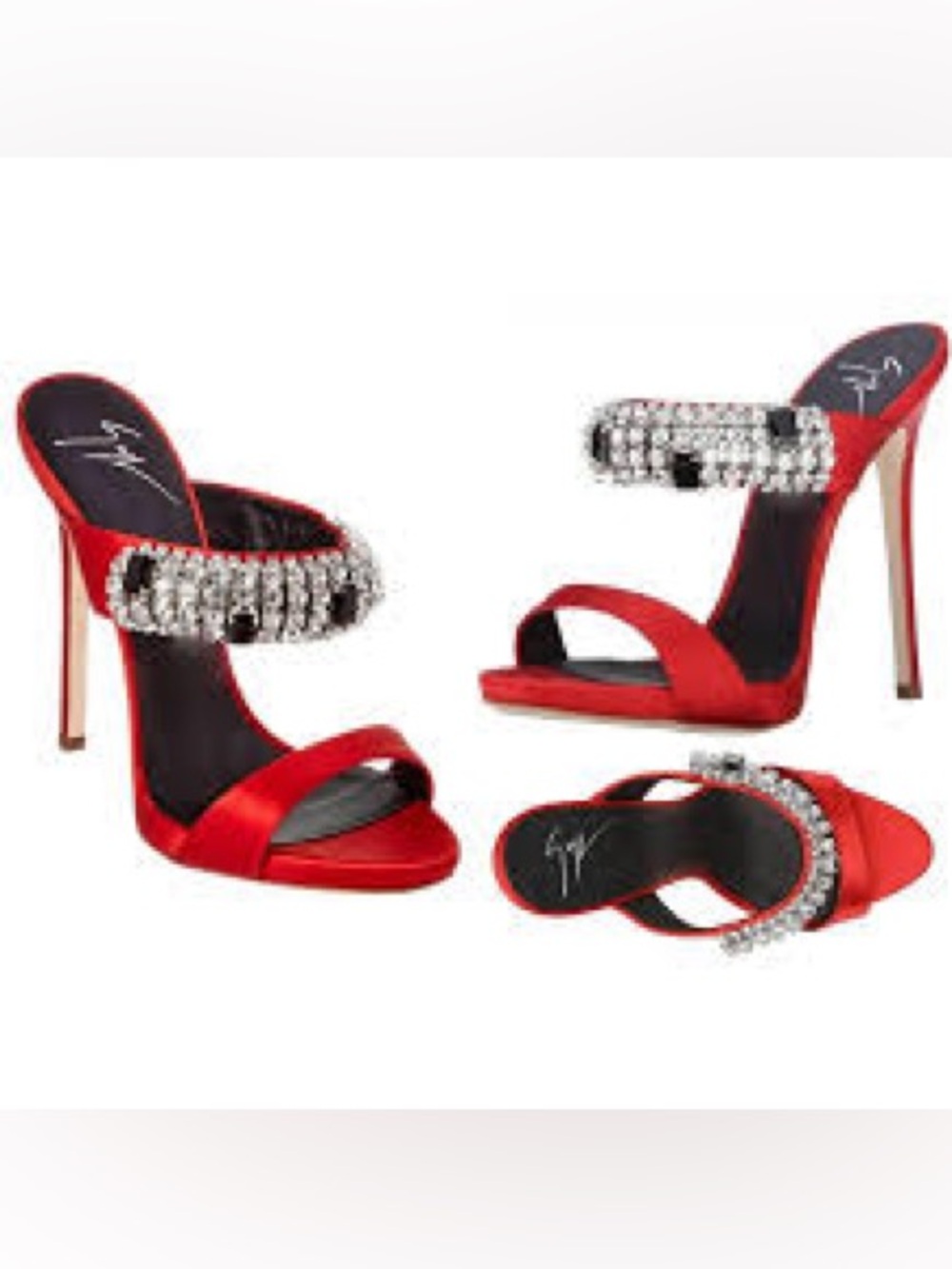 Giuseppe Zanotti Flame Red Satin high heel sandal mule with crystals sz.8 - Picture 4 of 17